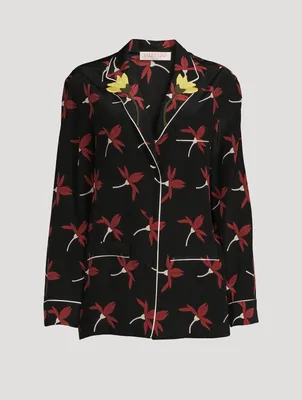 Crepe De Chine Pajama Shirt Floral Print
