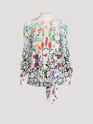Crepe De Chine Blouse With Scarf Floral Print