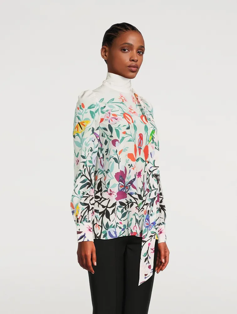 Crepe De Chine Blouse With Scarf Floral Print