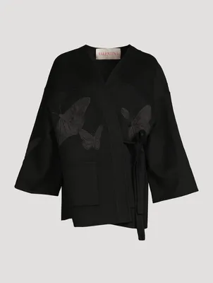 Compact Kimono Jacket With Butterfly Appliqué