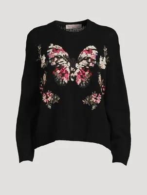 Embroidered Butterfly Wool Sweater