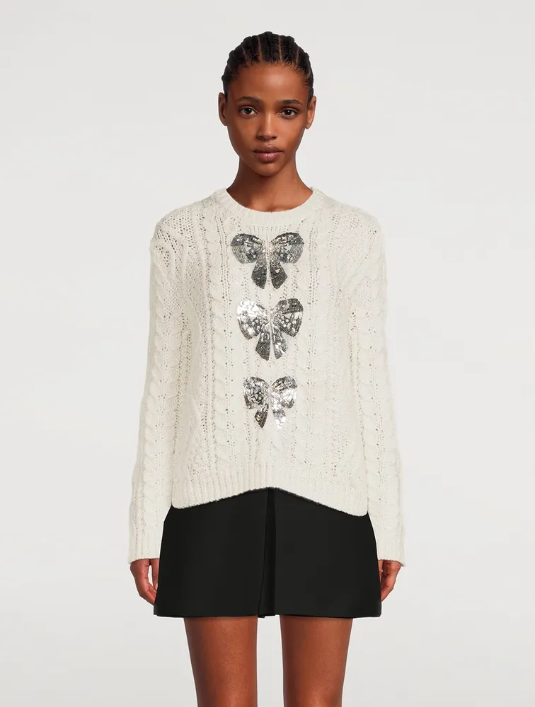 Sequin-Embellished Cable-Knit Sweater