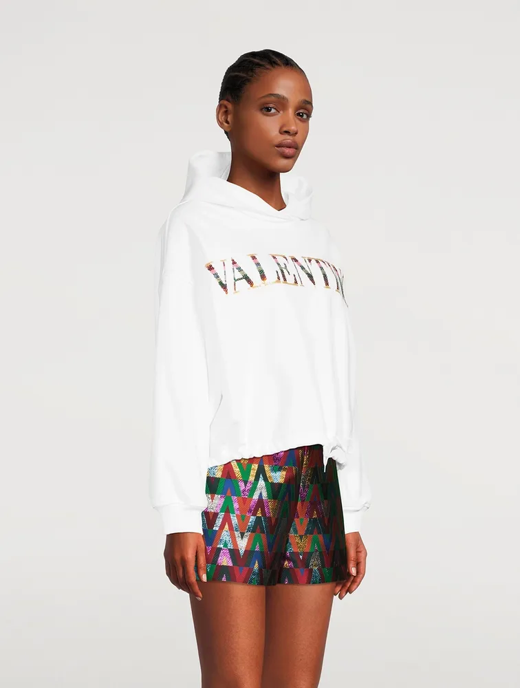 Sequin-Embellished Cropped Hoodie