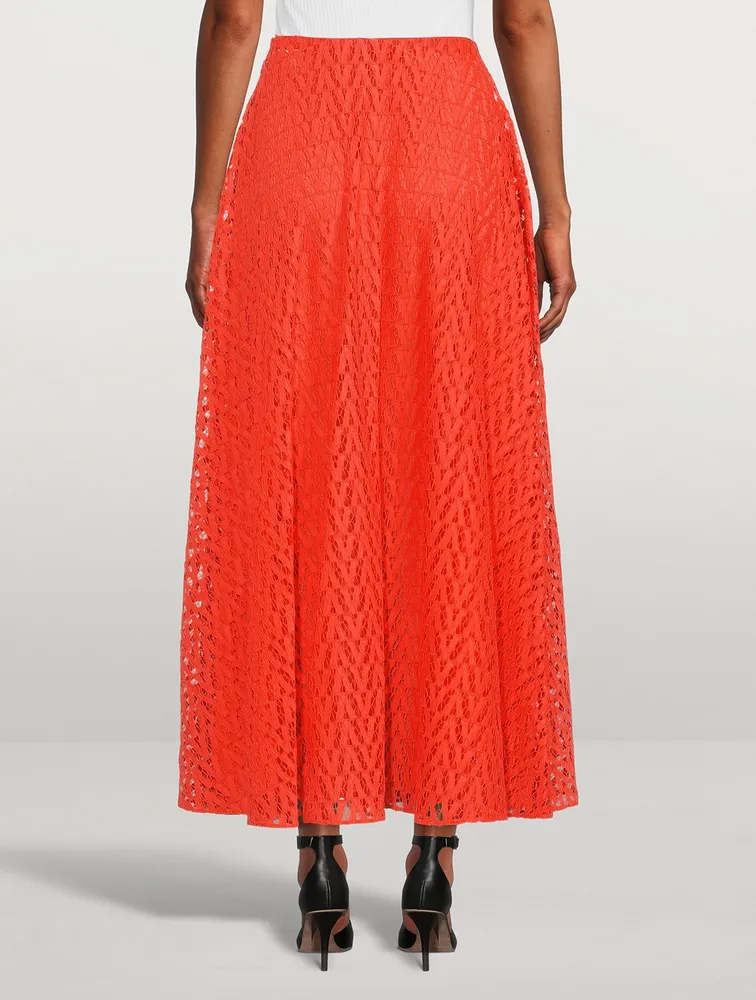 V Optical Lace Midi Skirt