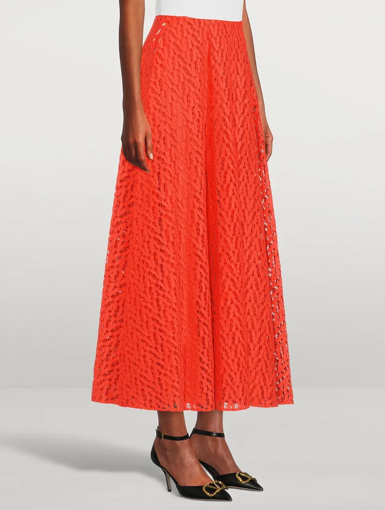 V Optical Lace Midi Skirt