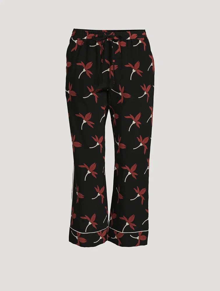 Crepe De Chine Pajama Pants Floral Print