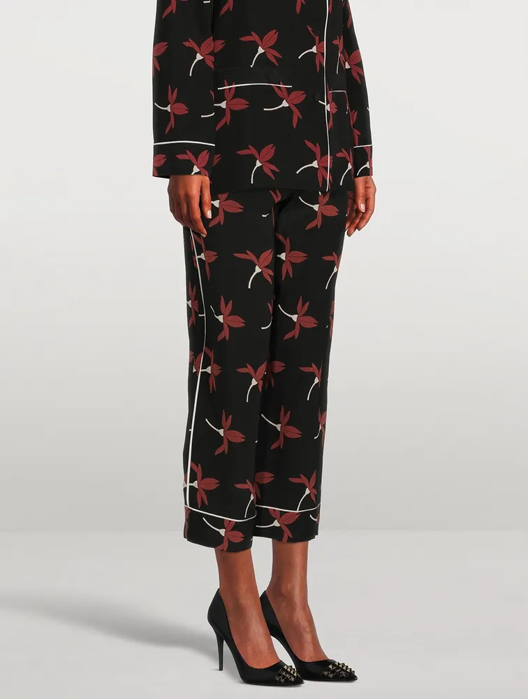 Crepe De Chine Pajama Pants Floral Print