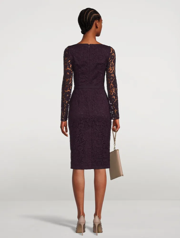 Belted Lace Midi Dress