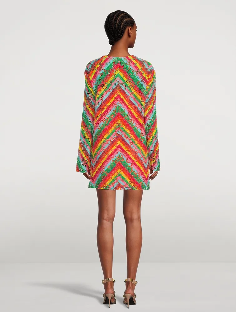 Lace Shift Dress Chevron Print