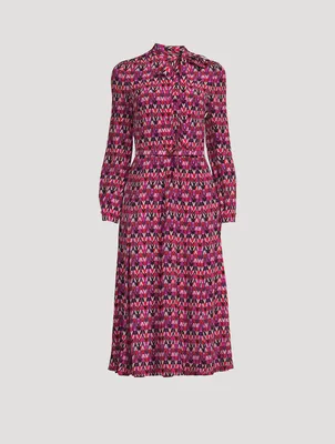 Crepe De Chine Shirt Dress With Scarf V Optical Print