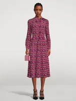 Crepe De Chine Shirt Dress With Scarf V Optical Print