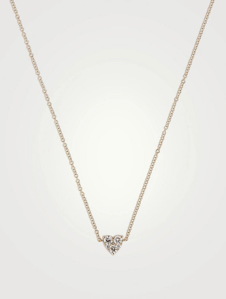 14K Gold Full Cut Diamond Heart Choker Necklace