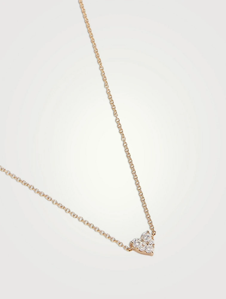 14K Gold Full Cut Diamond Heart Choker Necklace