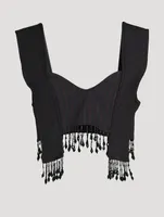 Pinstripe Beaded Fringe Crop Top