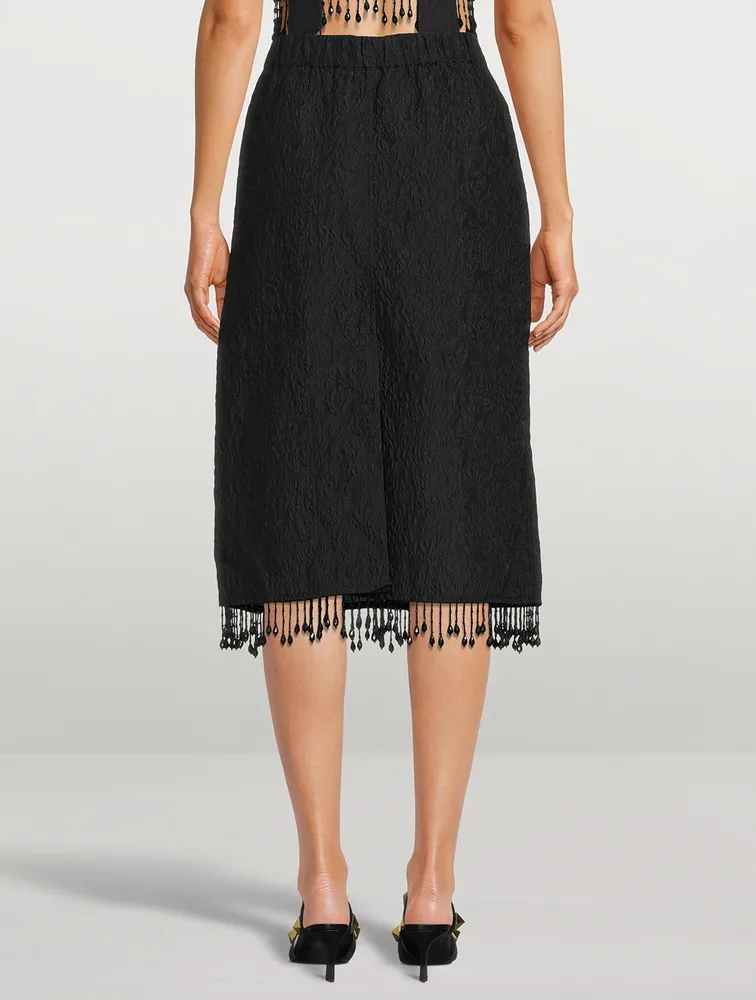 Beaded Fringe Jacquard Midi Skirt