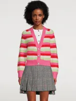 Striped Soft Knit Cardigan With Crystal Buttons
