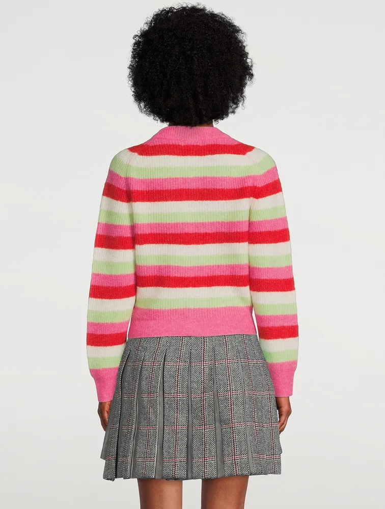 Striped Soft Knit Cardigan With Crystal Buttons