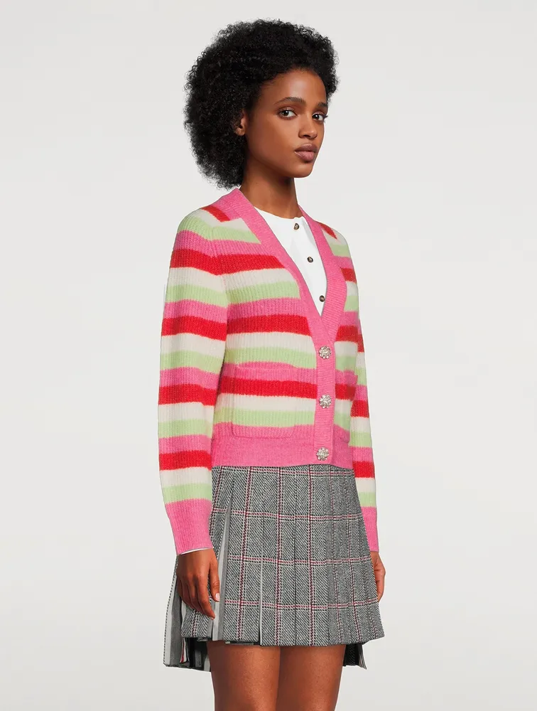 Striped Soft Knit Cardigan With Crystal Buttons