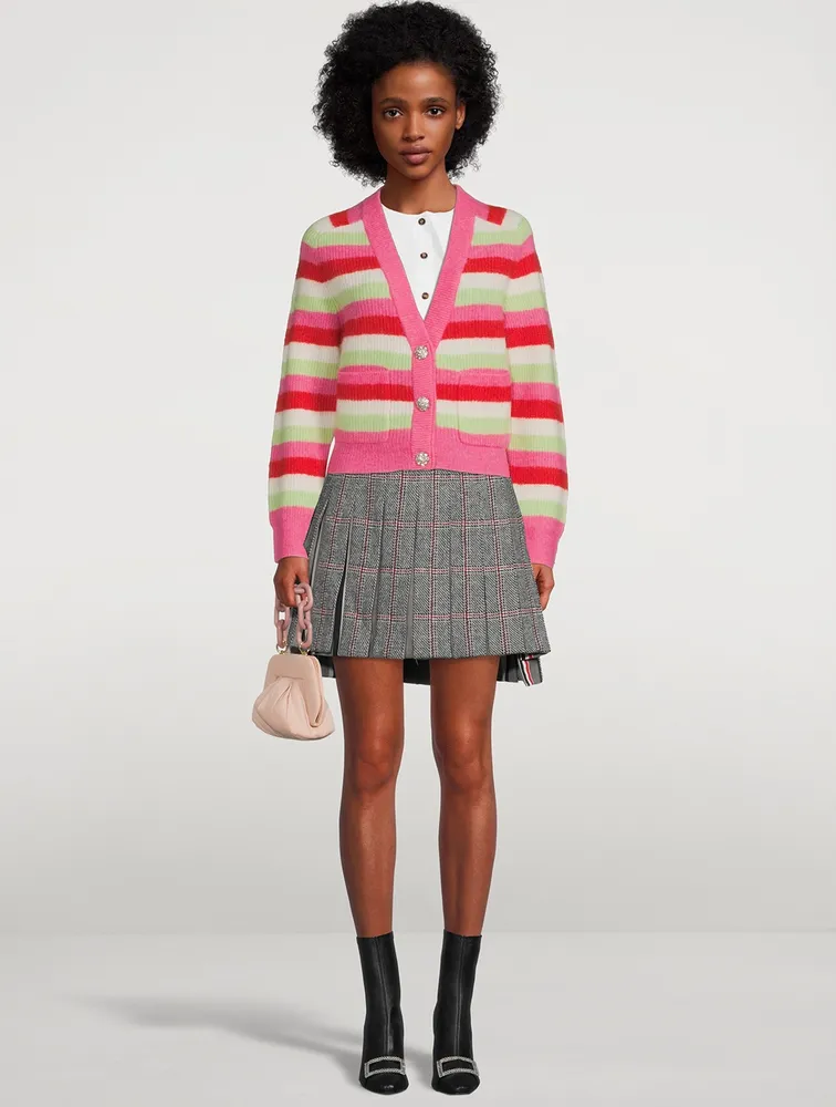 Striped Soft Knit Cardigan With Crystal Buttons