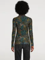 Mesh Turtleneck Top Floral Print