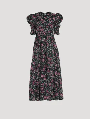 Sichelle Puff-Sleeve Midi Dress Floral Print