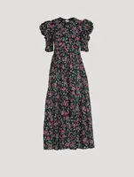 Sichelle Puff-Sleeve Midi Dress Floral Print