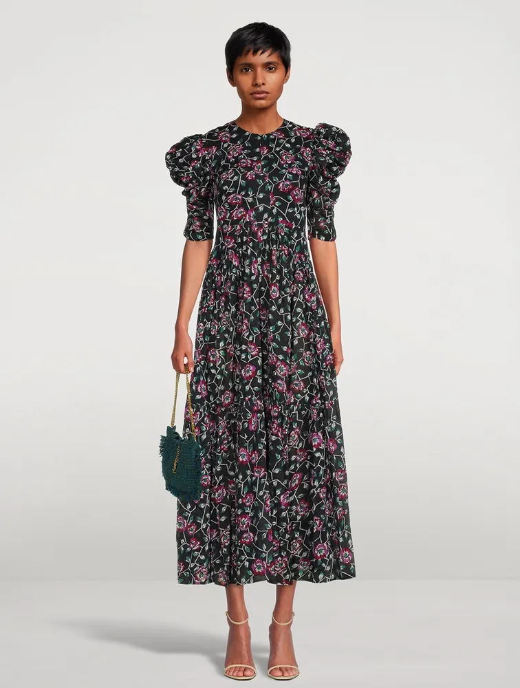 Sichelle Puff-Sleeve Midi Dress Floral Print