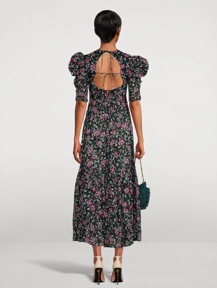 Sichelle Puff-Sleeve Midi Dress Floral Print