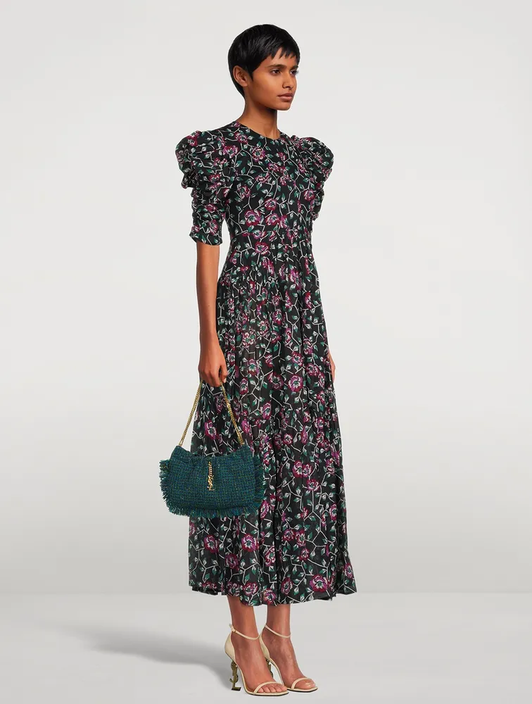 Sichelle Puff-Sleeve Midi Dress Floral Print