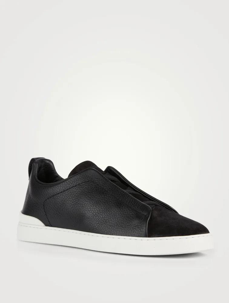Triple Stitch Leather And Suede Sneakers