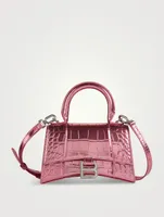 Hourglass XS Metallic Croc-Embossed Top-Handle Bag