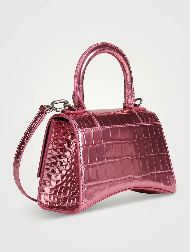 Hourglass XS Metallic Croc-Embossed Top-Handle Bag