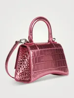 XS Hourglass Metallic Croc-Embossed Leather Top Handle Bag