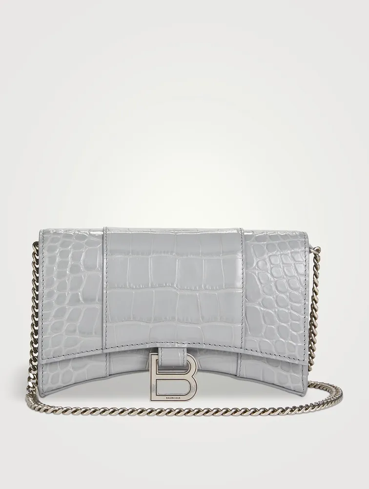 Hourglass Croc-Embossed Leather Chain Wallet