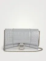 Hourglass Croc-Embossed Leather Chain Wallet