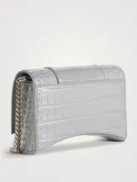 Hourglass Croc-Embossed Leather Chain Wallet