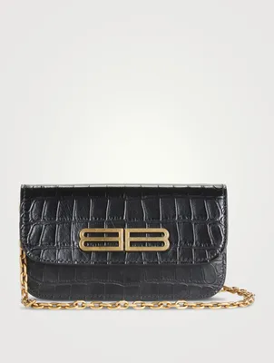 Gossip Croc-Embossed Leather Chain Wallet