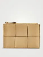 Intrecciato Leather Zip Card Case