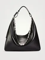 Medium Moon Cut Out Leather Shoulder Bag With Chain