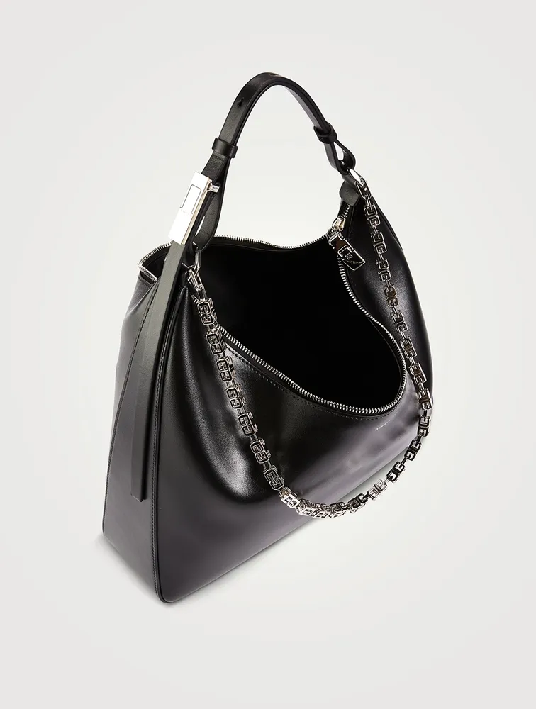 Medium Moon Cut Out Leather Shoulder Bag With Chain