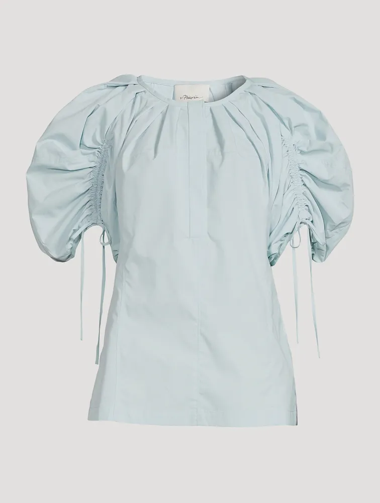 Puff-Sleeve Shirred Blouse