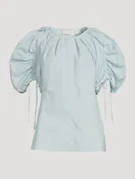 Puff-Sleeve Shirred Blouse
