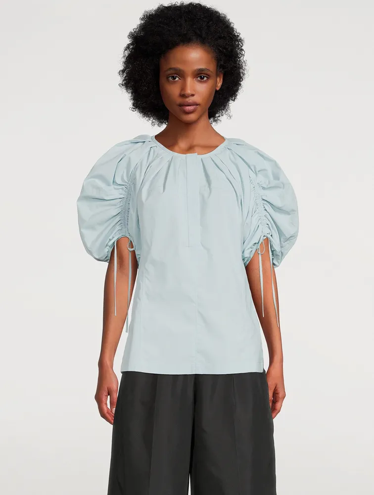 Puff-Sleeve Shirred Blouse