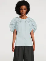 Puff-Sleeve Shirred Blouse