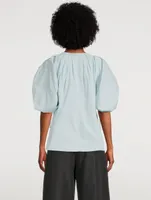 Puff-Sleeve Shirred Blouse