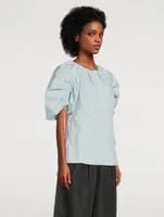 Puff-Sleeve Shirred Blouse