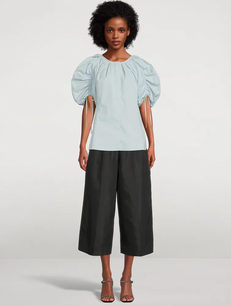 Puff-Sleeve Shirred Blouse