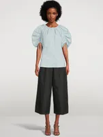 Puff-Sleeve Shirred Blouse