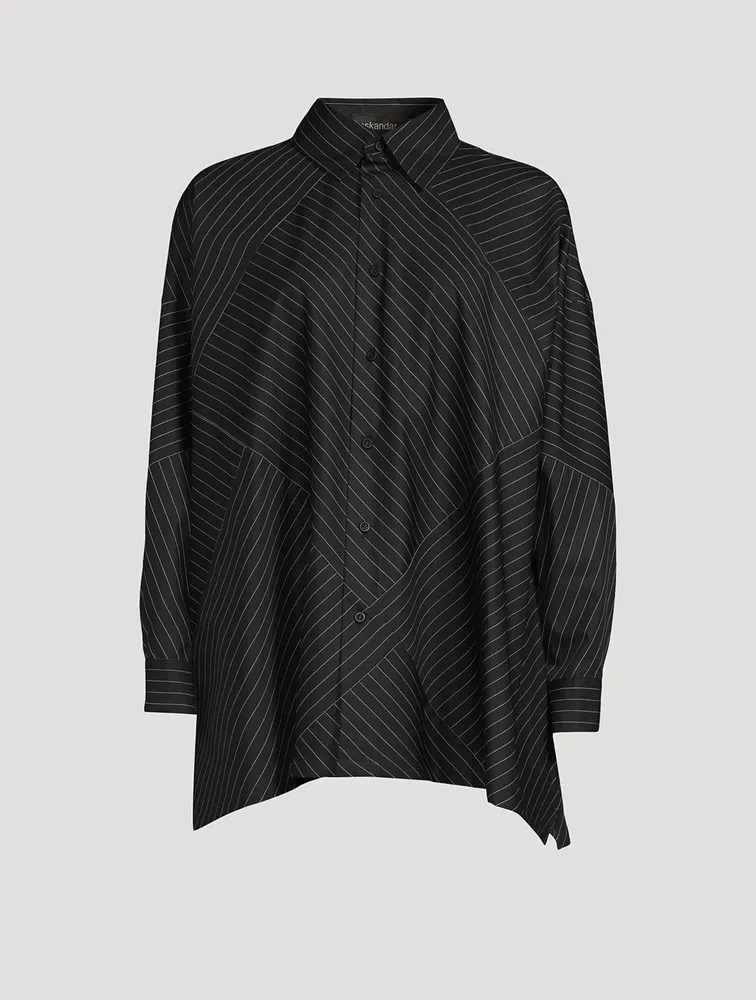 Pinstripe Cotton Poplin A-Line Shirt