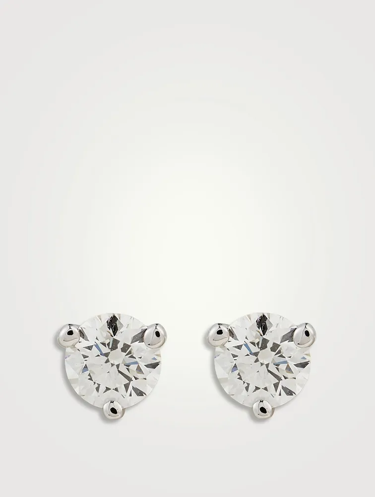 18K White Gold Three-Prong Stud Earrings With Diamond